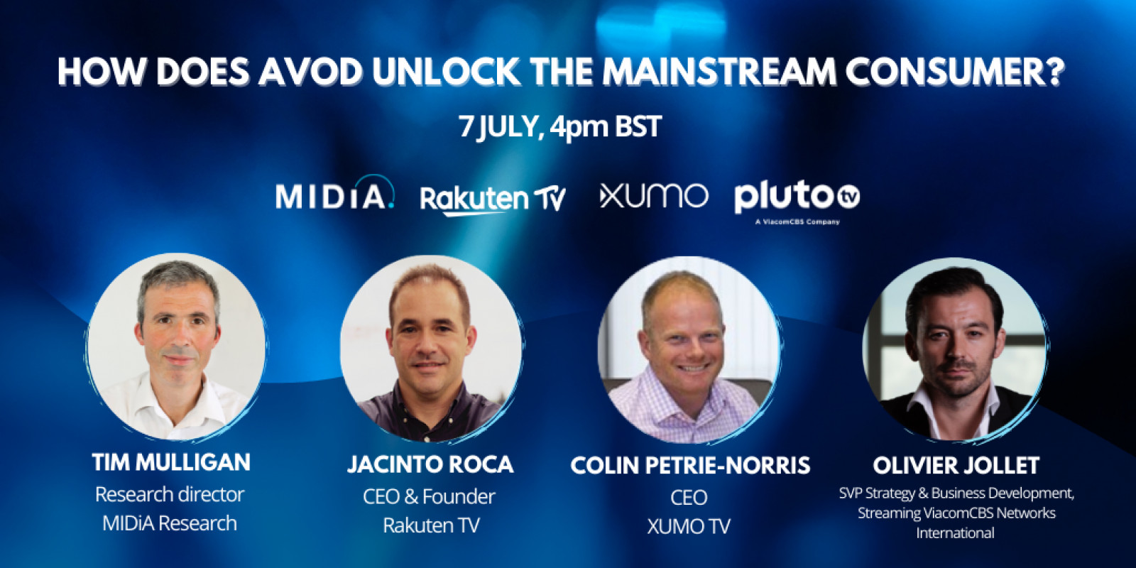 Cover image for Pluto TV, Rakuten TV & XUMO to discuss how AVOD unlocks the mainstream consumer - July 7