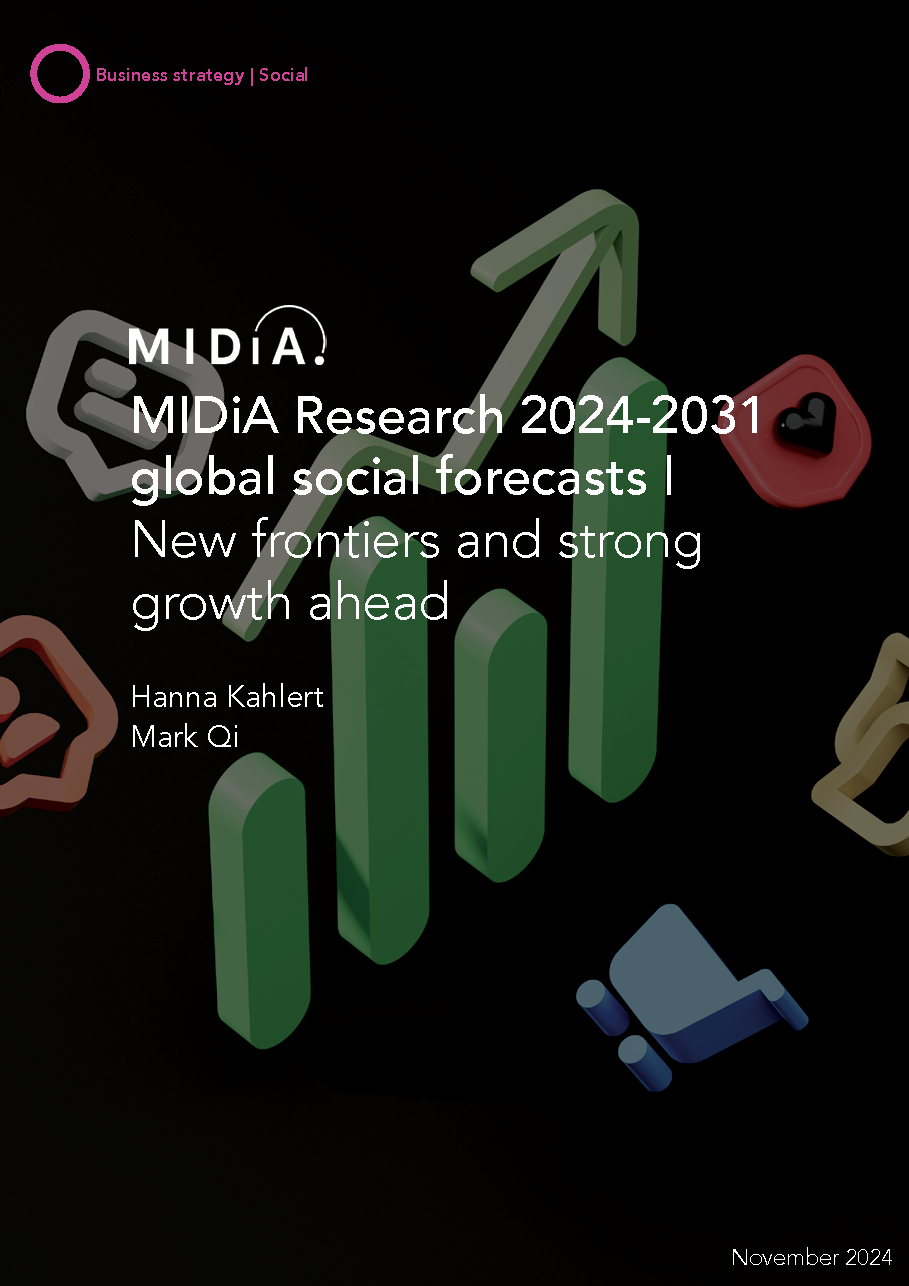 Cover image for MIDiA Research 2024-2031 global social forecasts